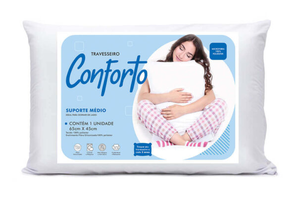 Travesseiro Conforto Suporte Médio Microfibra 65x45cm