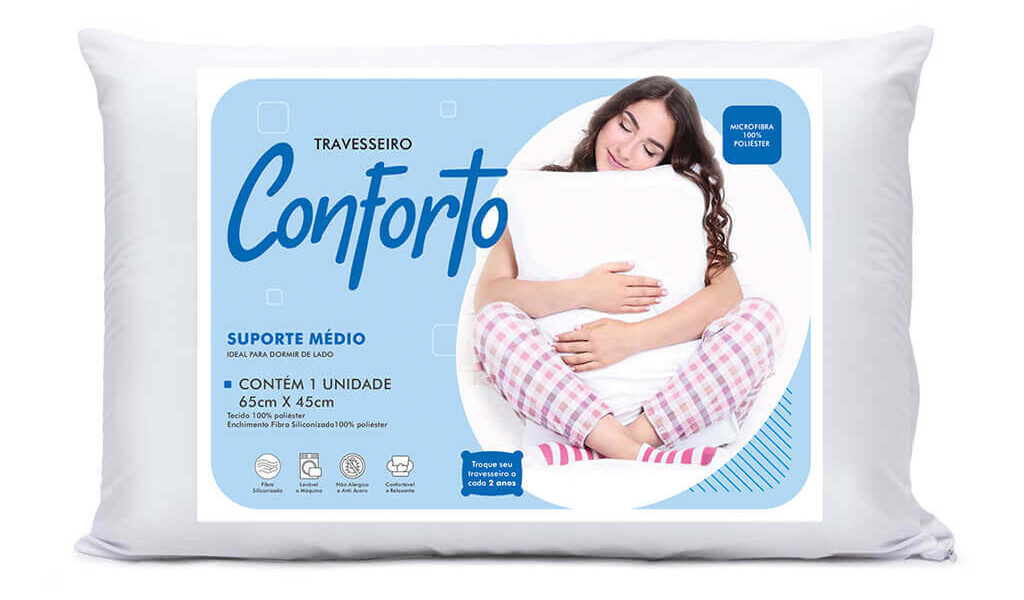 Travesseiro Conforto Suporte Médio Microfibra 65x45cm